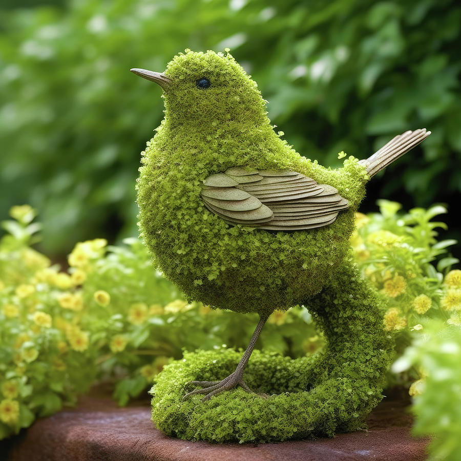 Garden Birds 04 Green Topiary Digital Art by Matthias Hauser
