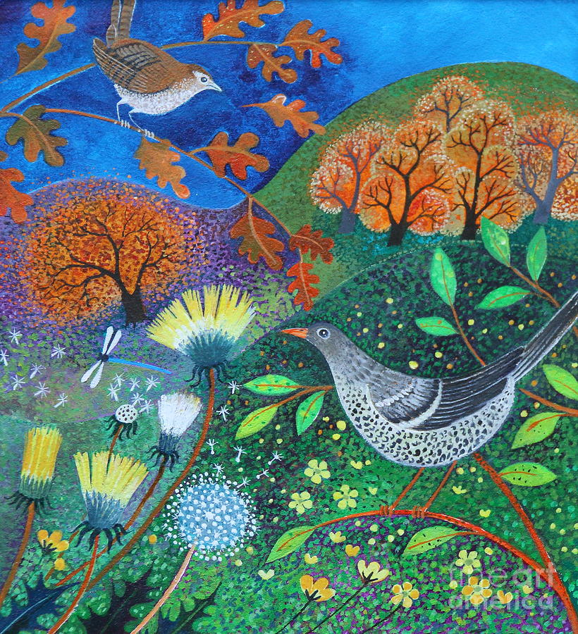 Garden Birds Painting by Lisa Graa Jensen