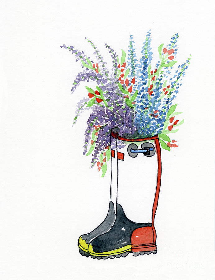 Garden Boot Bouquet Painting by Norma Appleton