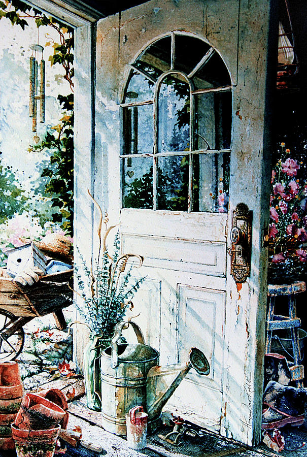 Garden Door Painting - Garden Chores by Hanne Lore Koehler
