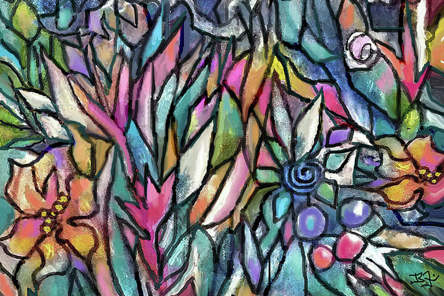 Stained Glass Garden Mixed Media by Jean Batzell Fitzgerald