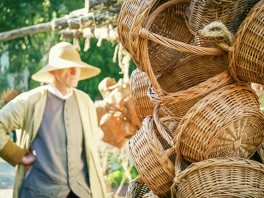 Garden Farmer and Baskets 1 - Oil Painting Style Photograph by Rachel Morrison