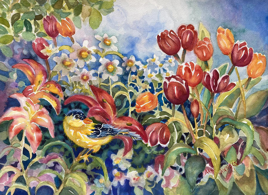 Garden Finch Painting by Ann Nicholson