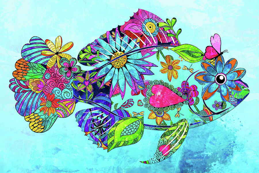 Garden Fish On Blue Beach Art Painting by Sharon Cummings Garden Fish On Blue Beach Art Painting by Sharon Cummings