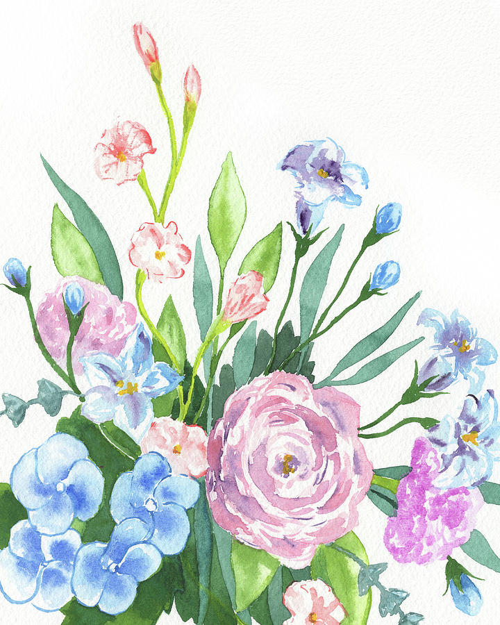 Garden Flowers Bouquet Watercolor Painting