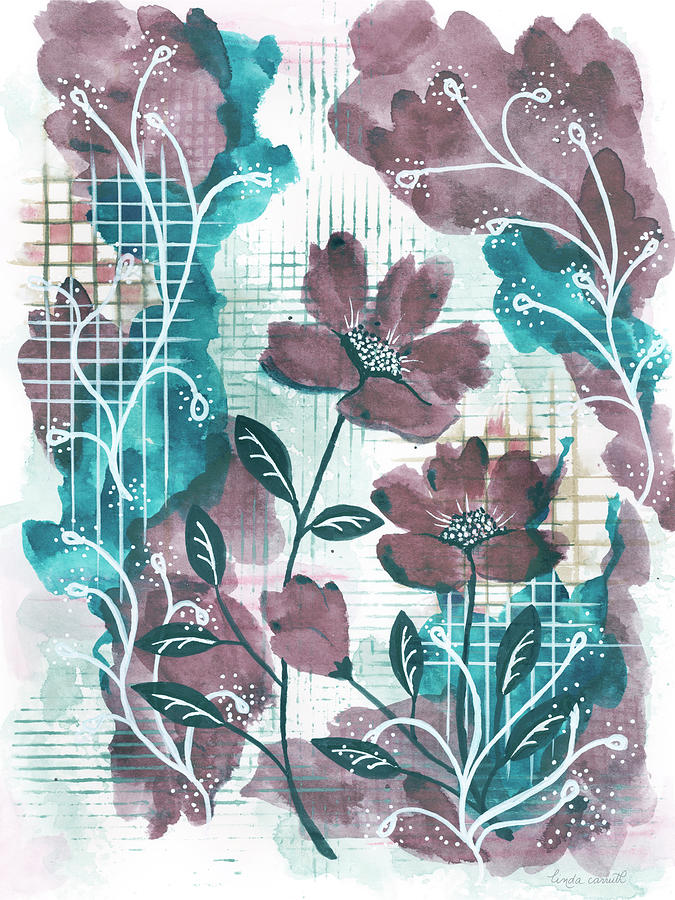 Garden Grid Floral Mixed Media by Linda Carruth