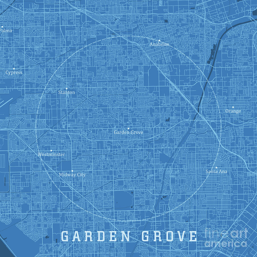 Garden Grove CA City Vector Road Map Blue Text Digital Art by Frank