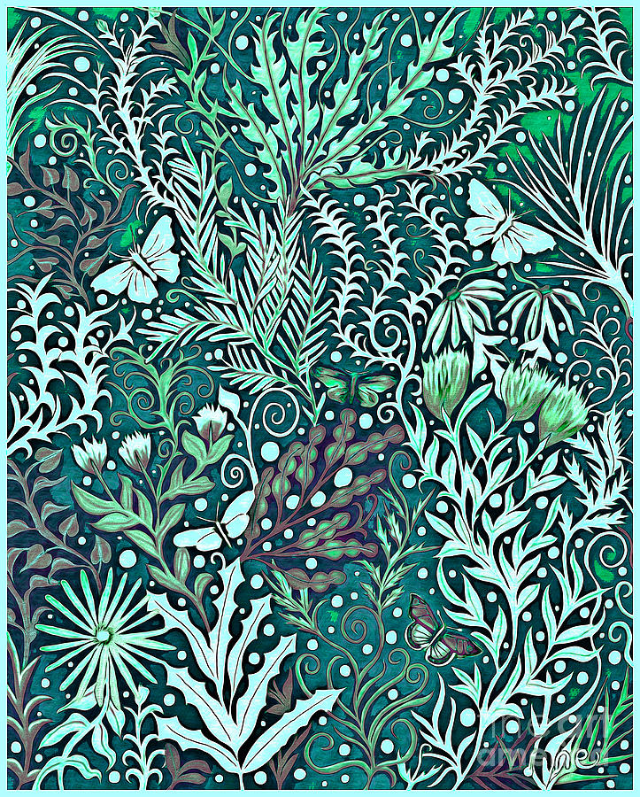 Garden Home Decor and Tapestry Design in Dark Turquoise, Viridian Green and Sea Glass Green Tapestry - Textile by Lise Winne