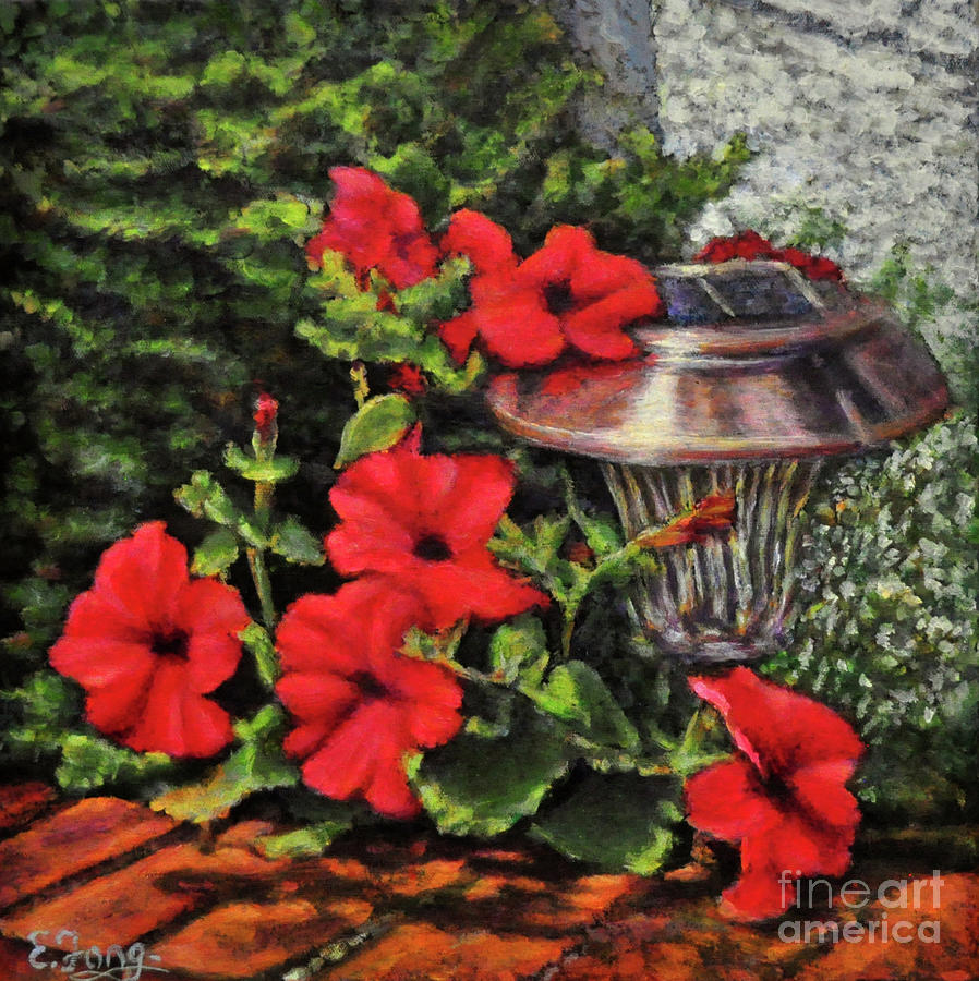 Garden Lamp with Flower Painting by Eileen  Fong