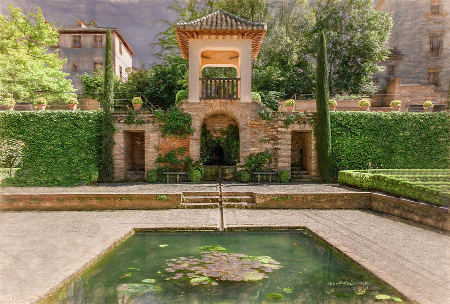 Garden Lily Pond of the Alhambra Photograph by Marcy Wielfaert