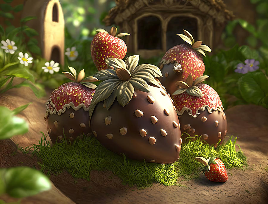 Garden of chocolate covered strawberries Digital Art by Karen Foley