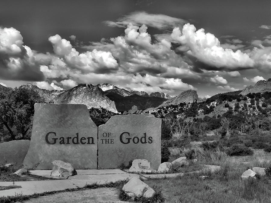 Colorado Springs Photograph - Garden of the Gods and Pikes Peak in Monochrome by Gregory Ballos