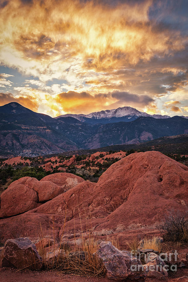 Garden of the Gods dramatic Winter sunset Photograph by Abigail Diane Photography