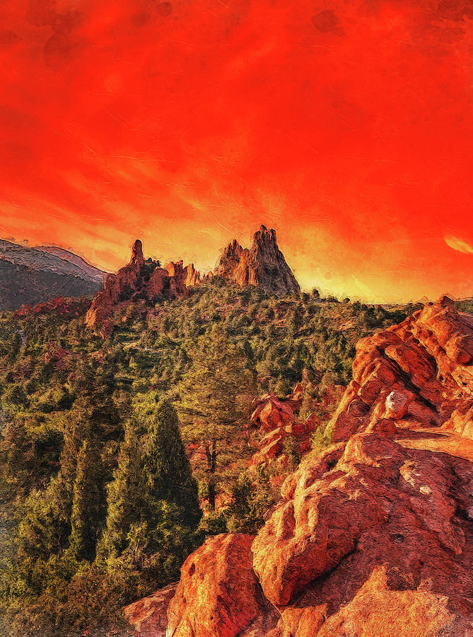 Garden of The Gods Sunset Landscape Mixed Media by Dan Sproul