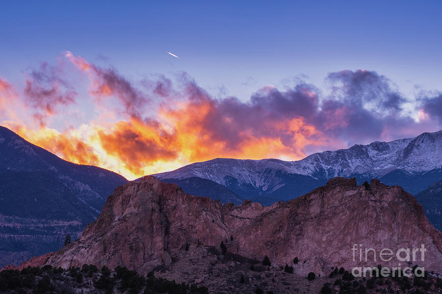 Garden of the Gods Sunset over Gray Rock and Pikes Peak Photograph by Abigail Diane Photography