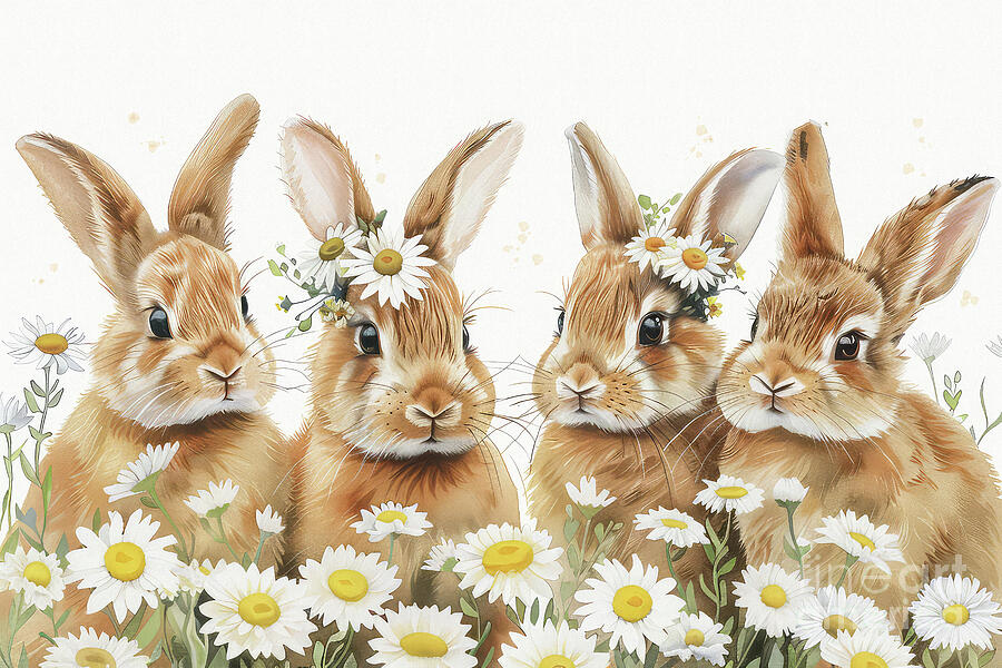 Garden Party Bunnies Painting by Tina LeCour Garden Party Bunnies Painting by Tina LeCour