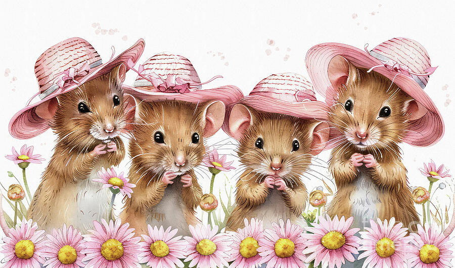Garden Party Mice Painting by Tina LeCour Garden Party Mice Painting by Tina LeCour