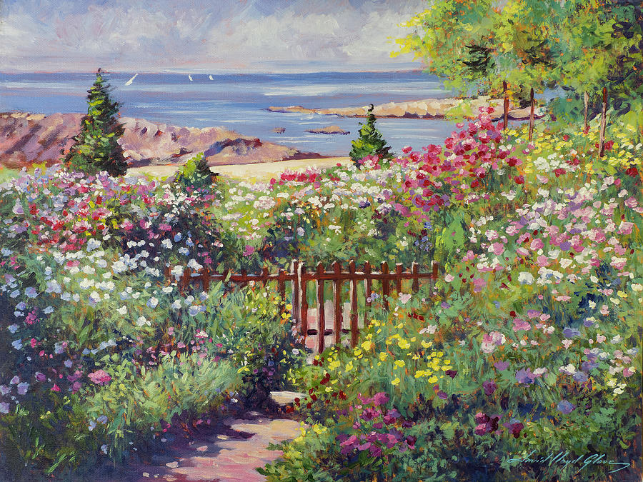 Garden Path To The Ocean Painting by David Lloyd Glover