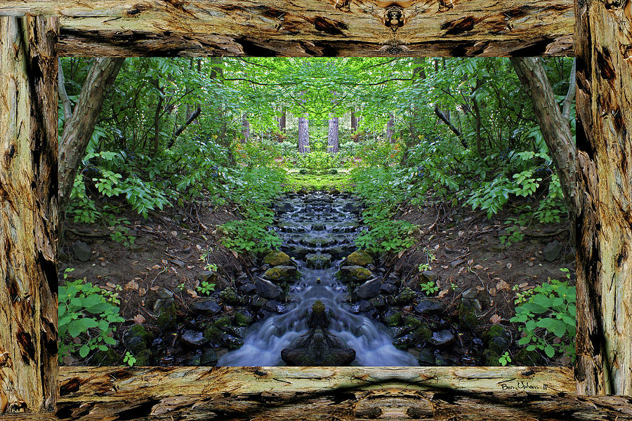 Garden Springs Creek Peace in a Redwood Bark Frame Photograph by Ben Upham III