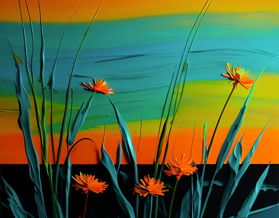 Garden Sunset impasto painting Painting by Bonnie Bruno