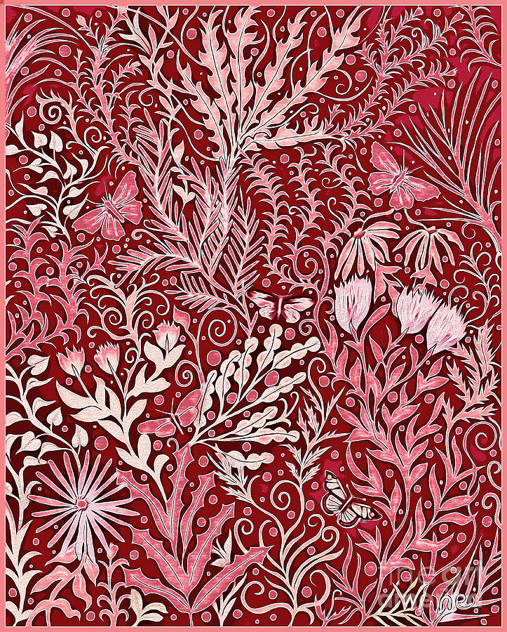 Garden Tapestry and Home Decor Design in Maroon and Pink Digital Art by Lise Winne