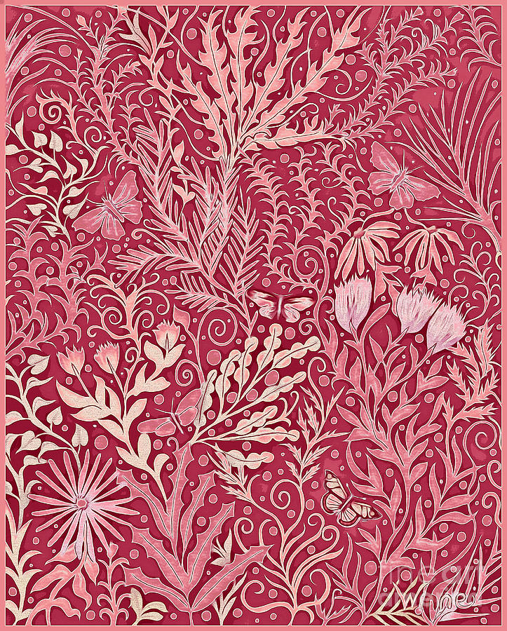 Garden Tapestry and Home Decor Design in Salmon Pink and Light Beige Mixed Media by Lise Winne
