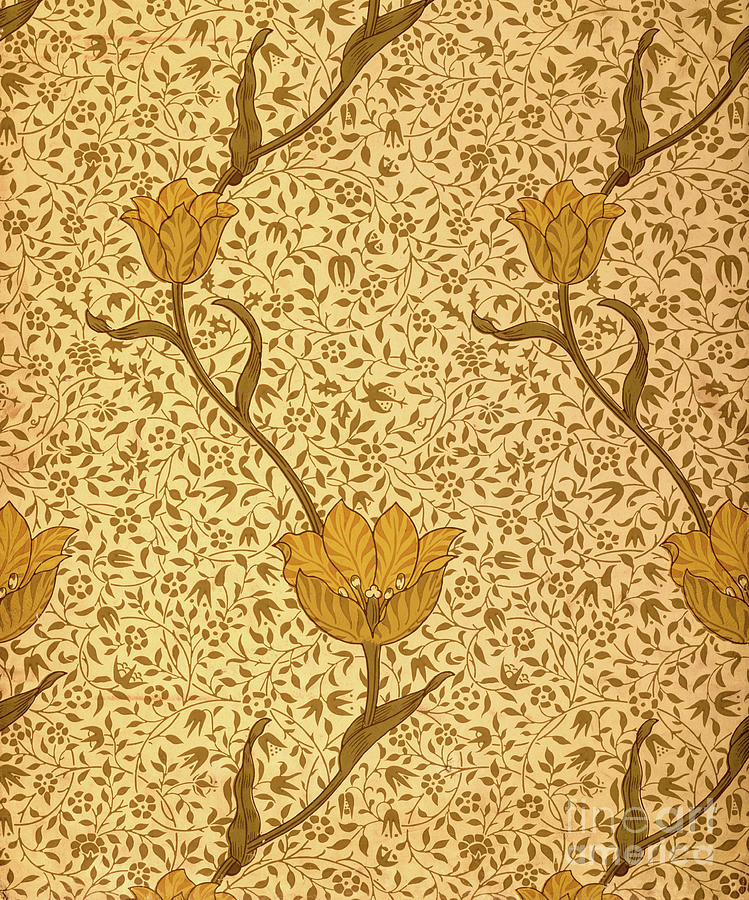 William Morris Tapestry - Textile - Garden Tulip Wallpaper Design by William Morris by William Morris