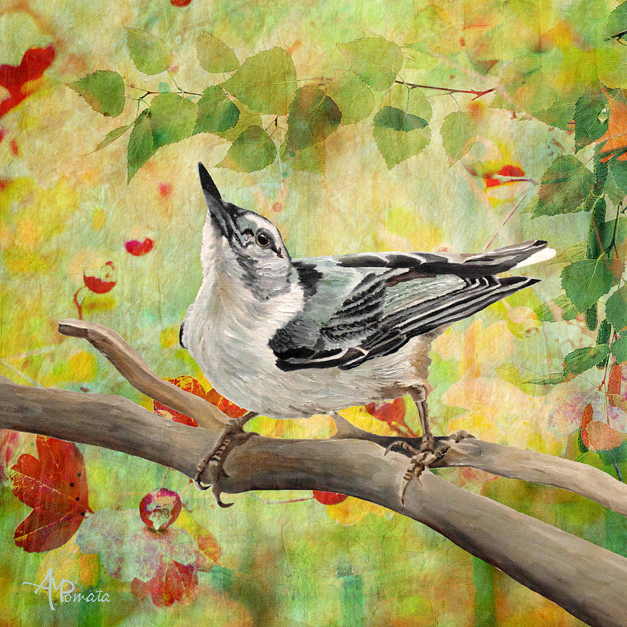White-breasted Nuthatch Painting - Garden Vibes by Angeles M Pomata