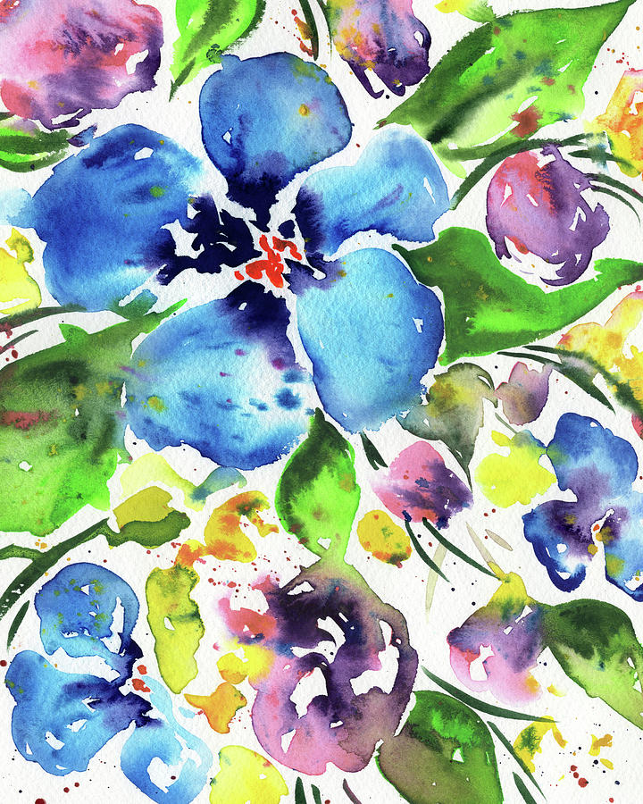 Garden With Bright Splash Of Flowers Watercolor III Painting by Irina Sztukowski