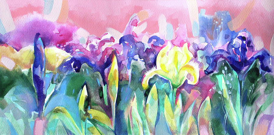 Garden with irises Painting by Katya Atanasova