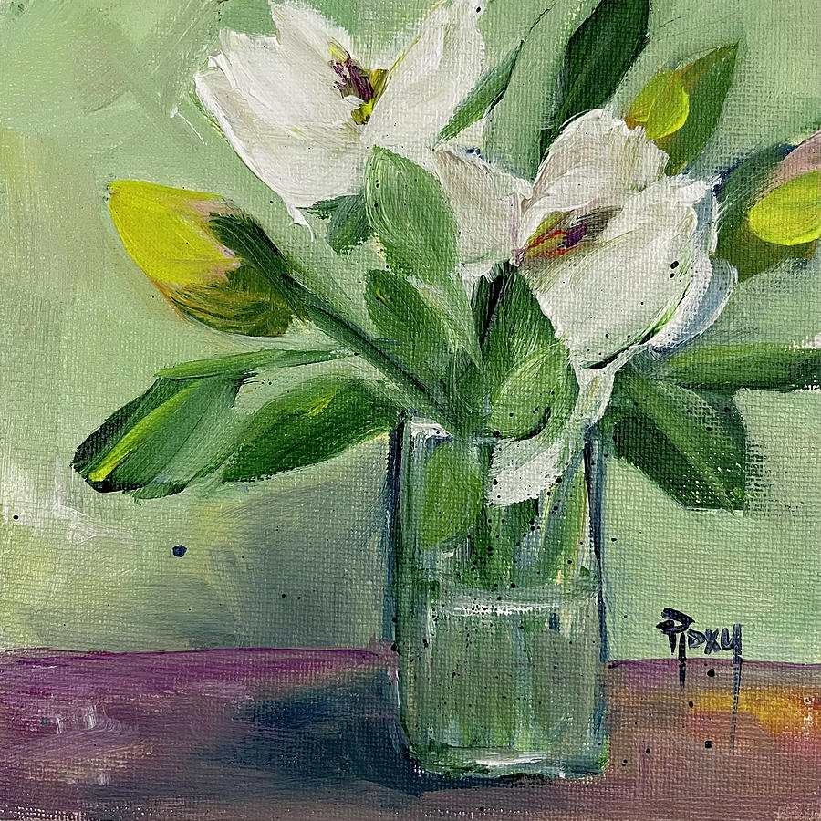 Gardenias in a Glass Painting by Roxy Rich