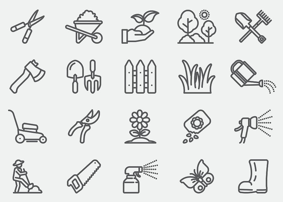 Gardening and Seeding Line Icons Drawing by LueratSatichob