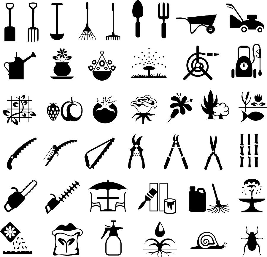 Gardening Tools and Products Icons Drawing by Vreemous Gardening Tools and Products Icons Drawing by Vreemous