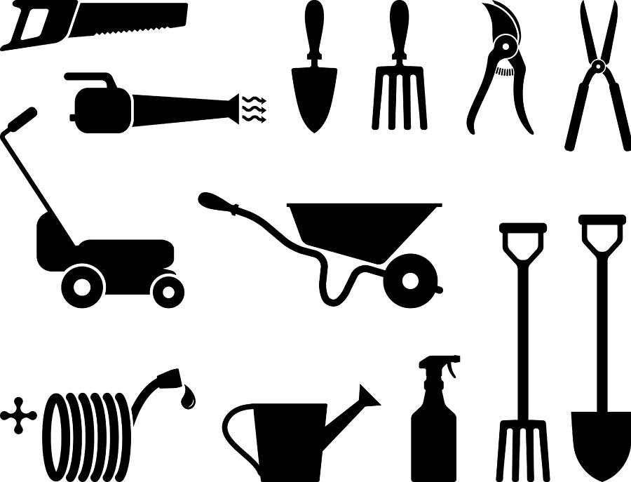 Gardening tools black and white Drawing by Bubaone