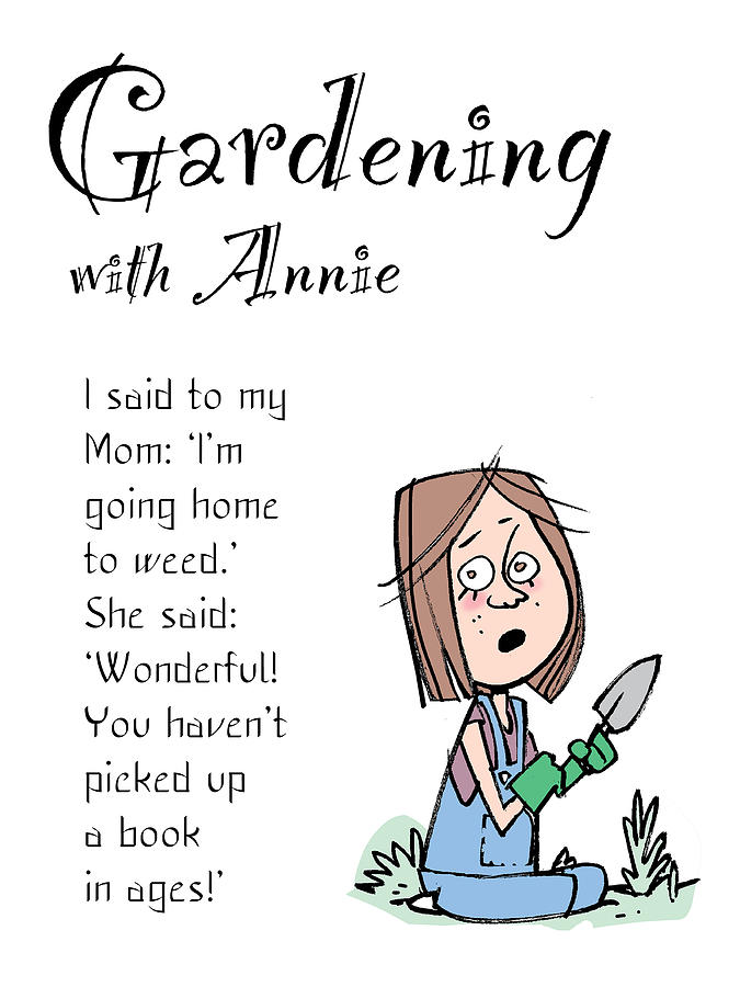 Gardening with Annie-a-harrop Drawing by Graham Harrop