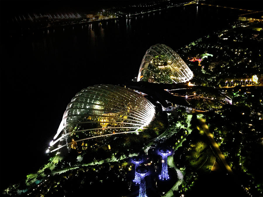 Gardens by the Bay - Flower Dome Architecture - Night Photograph by Christine Ley