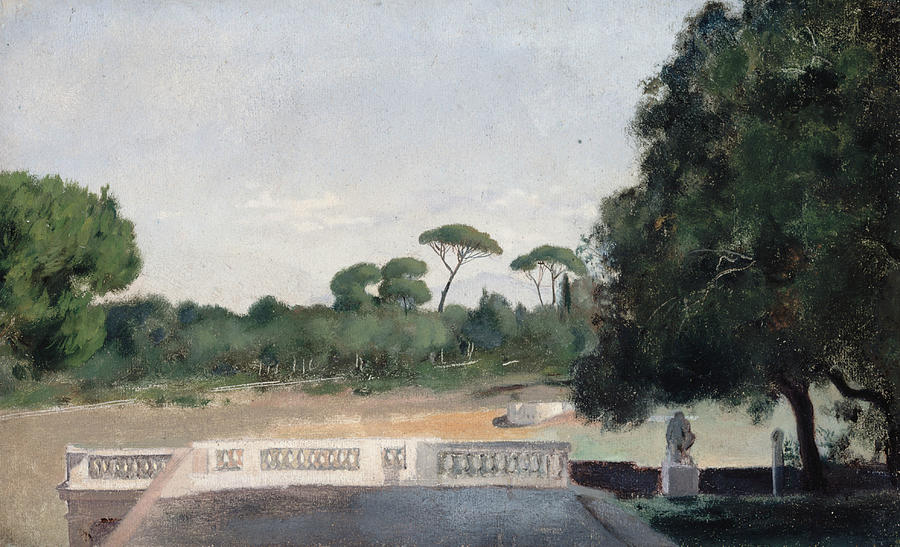 Gardens of Villa Borghese Seen from Villa Medici in Rome Painting by Jean-Jacques Henner