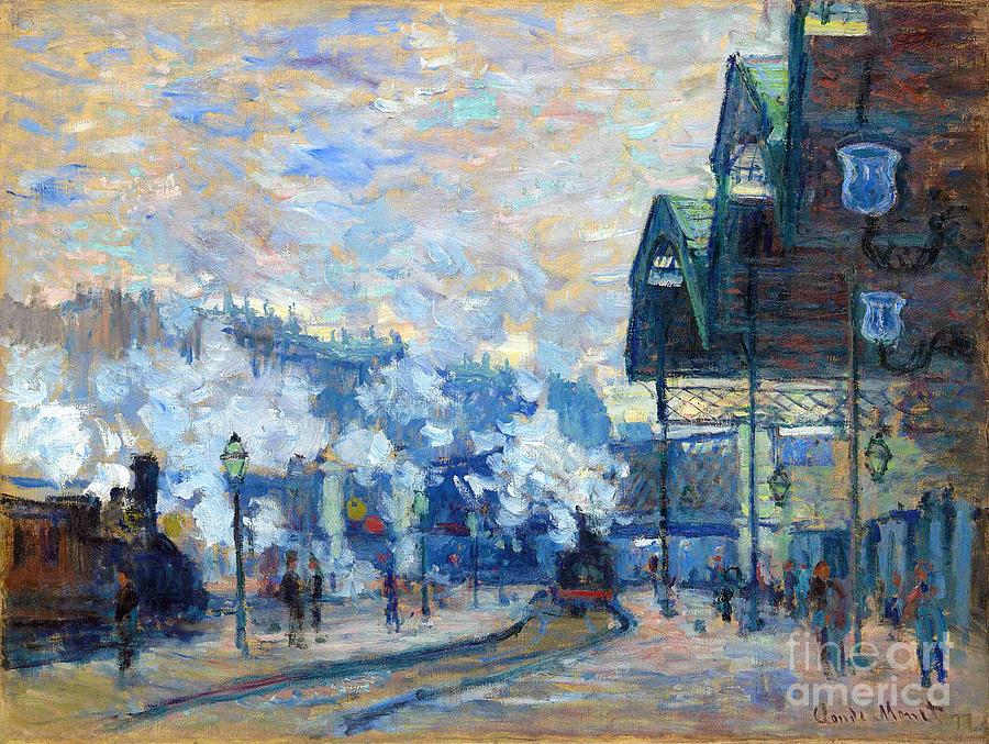 Gare Saint-Lazare, exterior view Painting by Claude Monet