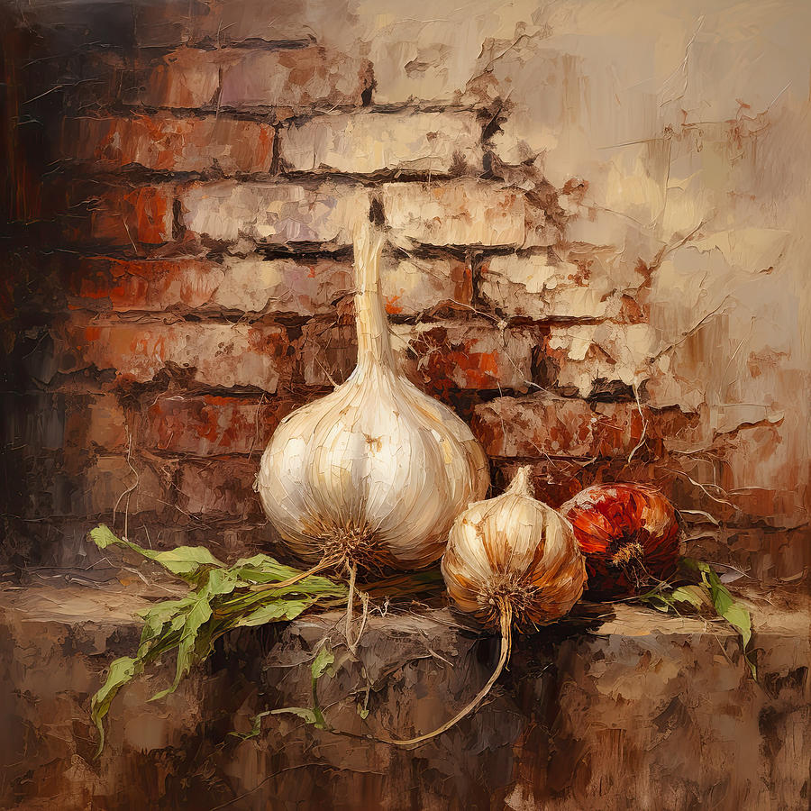Onion Digital Art - Garlic Art - Idyllic kitchen Art by Lourry Legarde