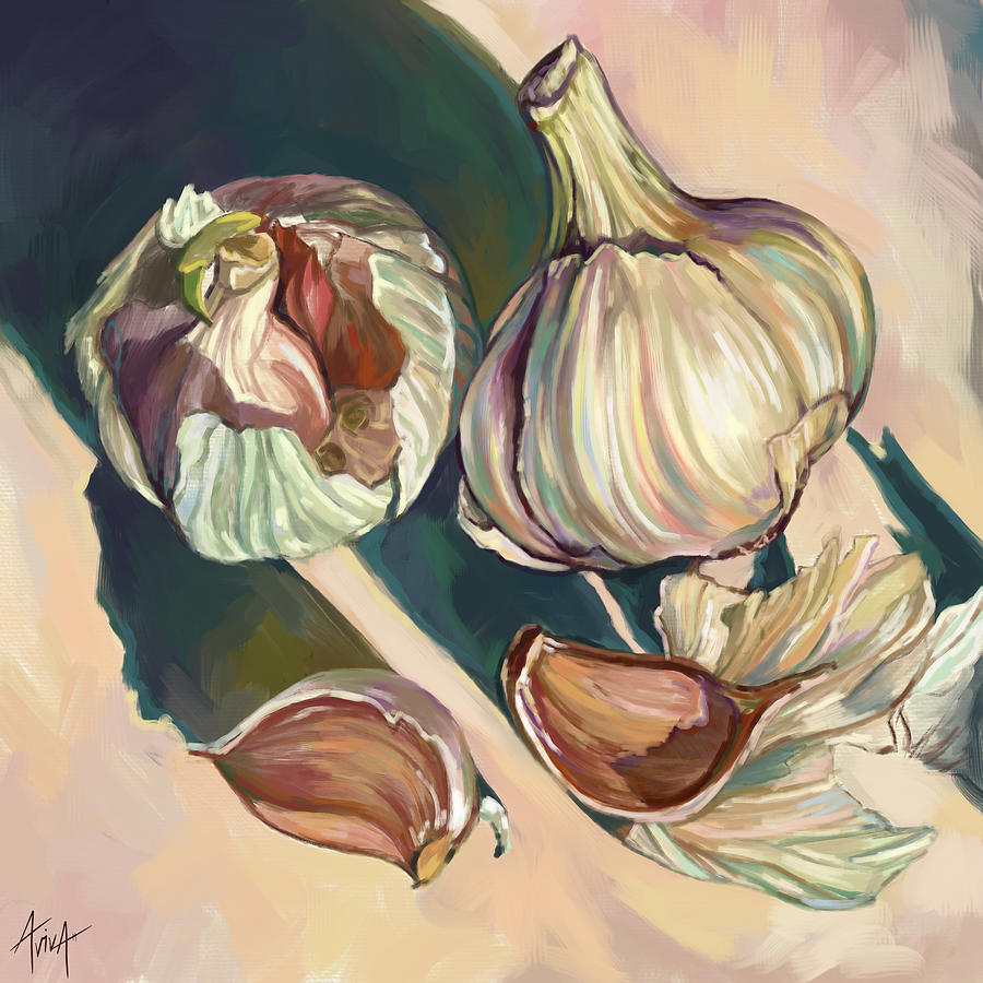 Still Life Digital Art - Garlic in repose by Aviva Weinberg