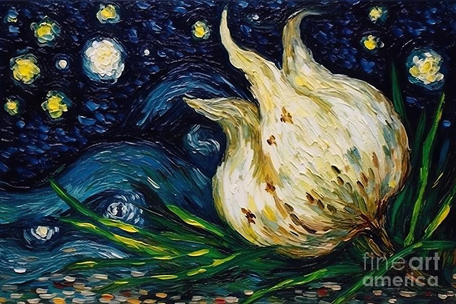 Vincent Van Gogh Painting - Garlic Painting Starry Night  by N Akkash