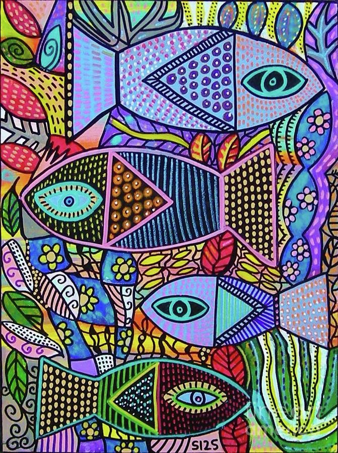 Ruby Amethyst Prism Fish Painting by Sandra Silberzweig