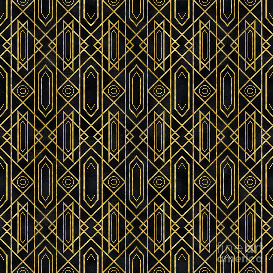 Garrisa - Gold Black Art Deco Seamless Pattern Digital Art by Sambel Pedes