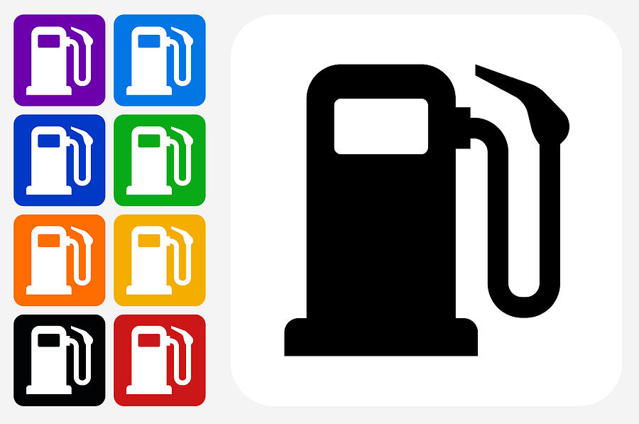 Gas Pump Icon Square Button Set Drawing by Bubaone