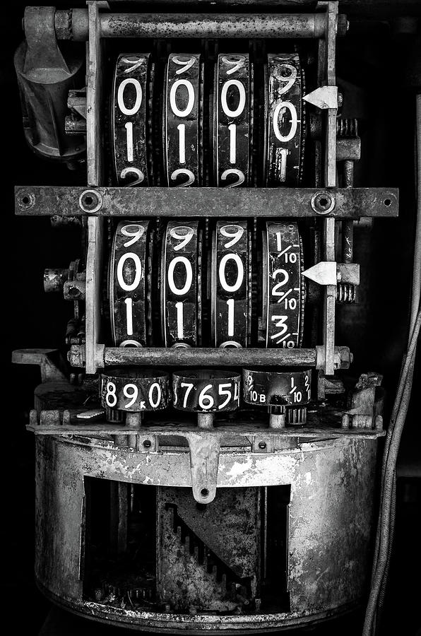 Gas pump mechanical computer BW Photograph by Adam Reinhart