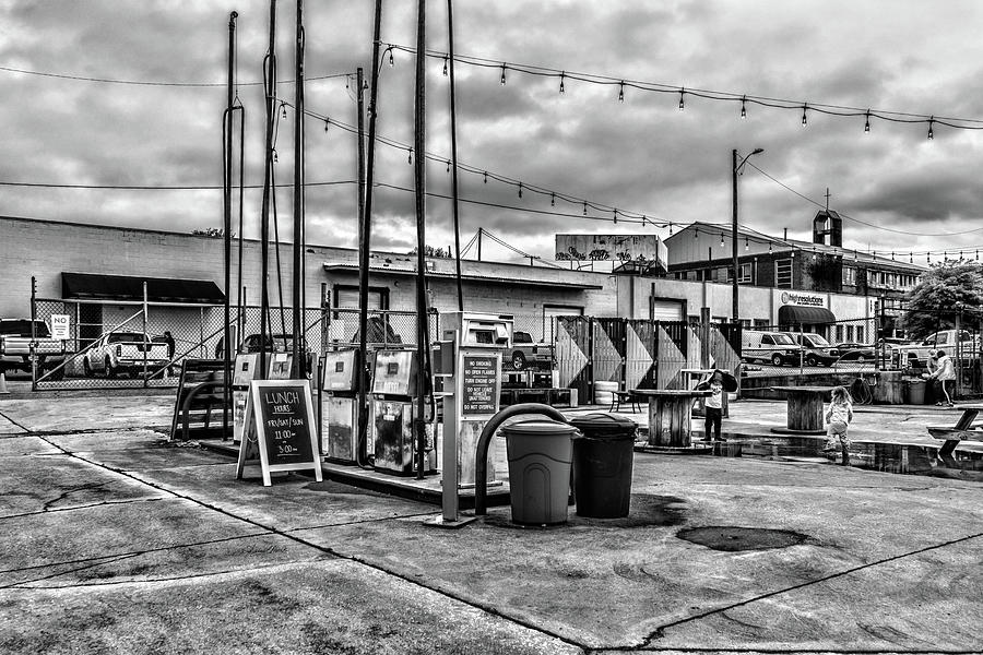 Gas Station Lunch Black and White Photograph by Sharon Popek