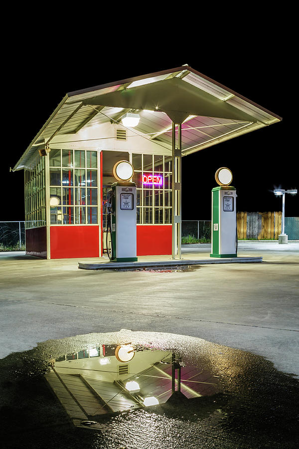 Vintage Photograph - Gas Station Reflection by James Eddy