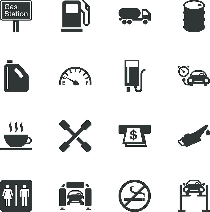 Gas Station Silhouette Icons Drawing by Rakdee