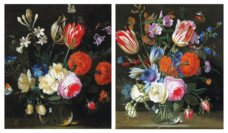 Gaspar Pieter Verbruggen II A Pair Antwerp Pair Of Still Lifes With Tulips Peonies Digital Art