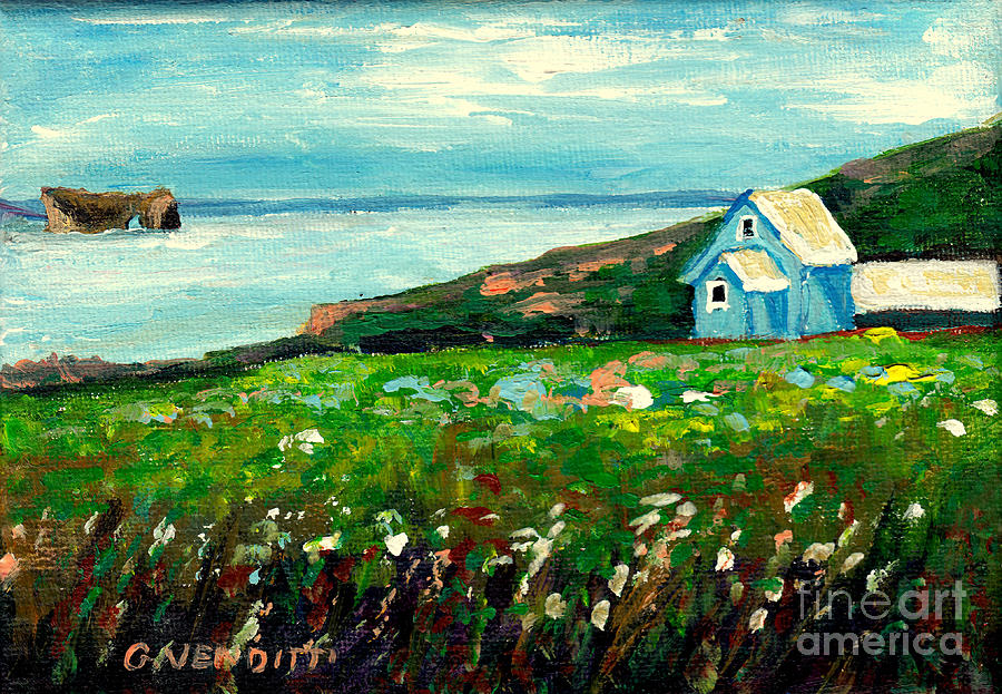 Gaspe Summer Scene House In The Fields Near Bonaventure Island Perce Rock Grace Venditti Painting Painting by Grace Venditti
